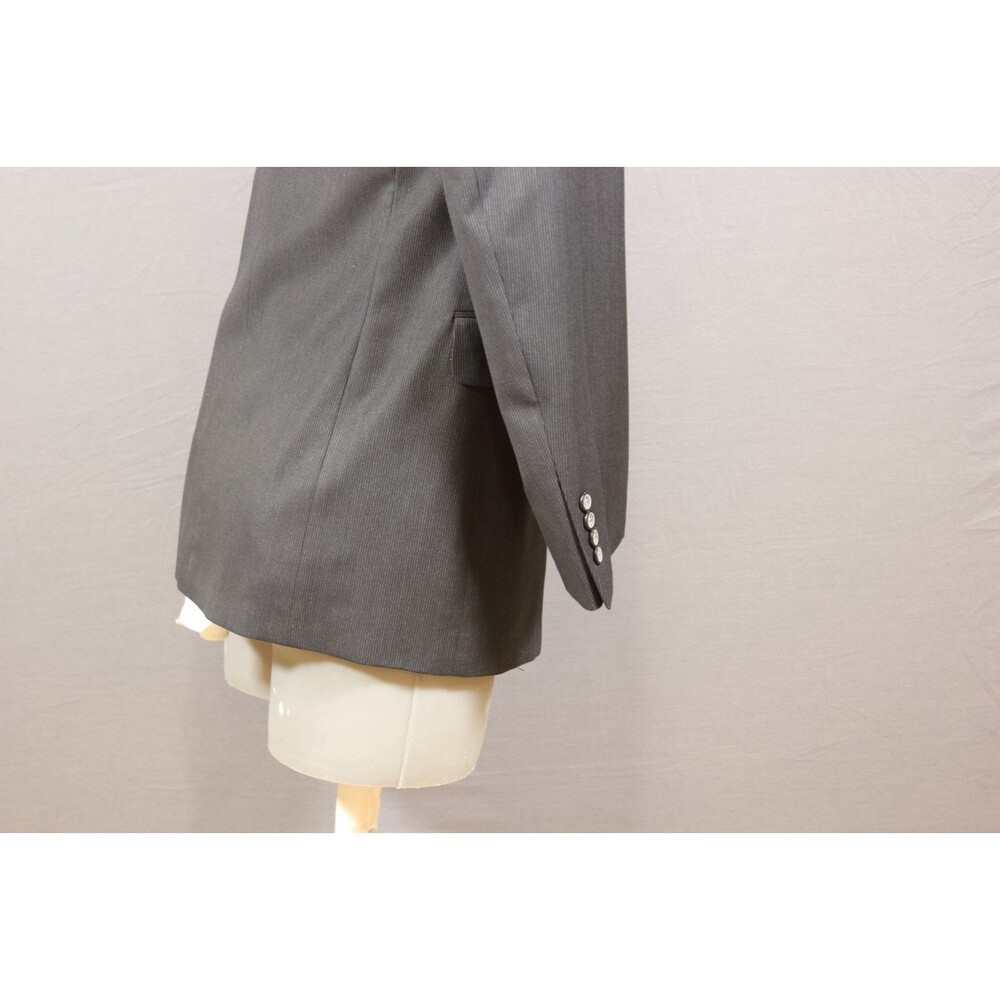 Retro 2 Pc Suit Mens 43 Black Striped 3 Btn Polyester Blend 40R Flat Fronts 31 W - Picture 6 of 11
